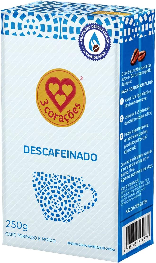 3 Corações Decaffeinated Coffee Vacuum Packed 250g